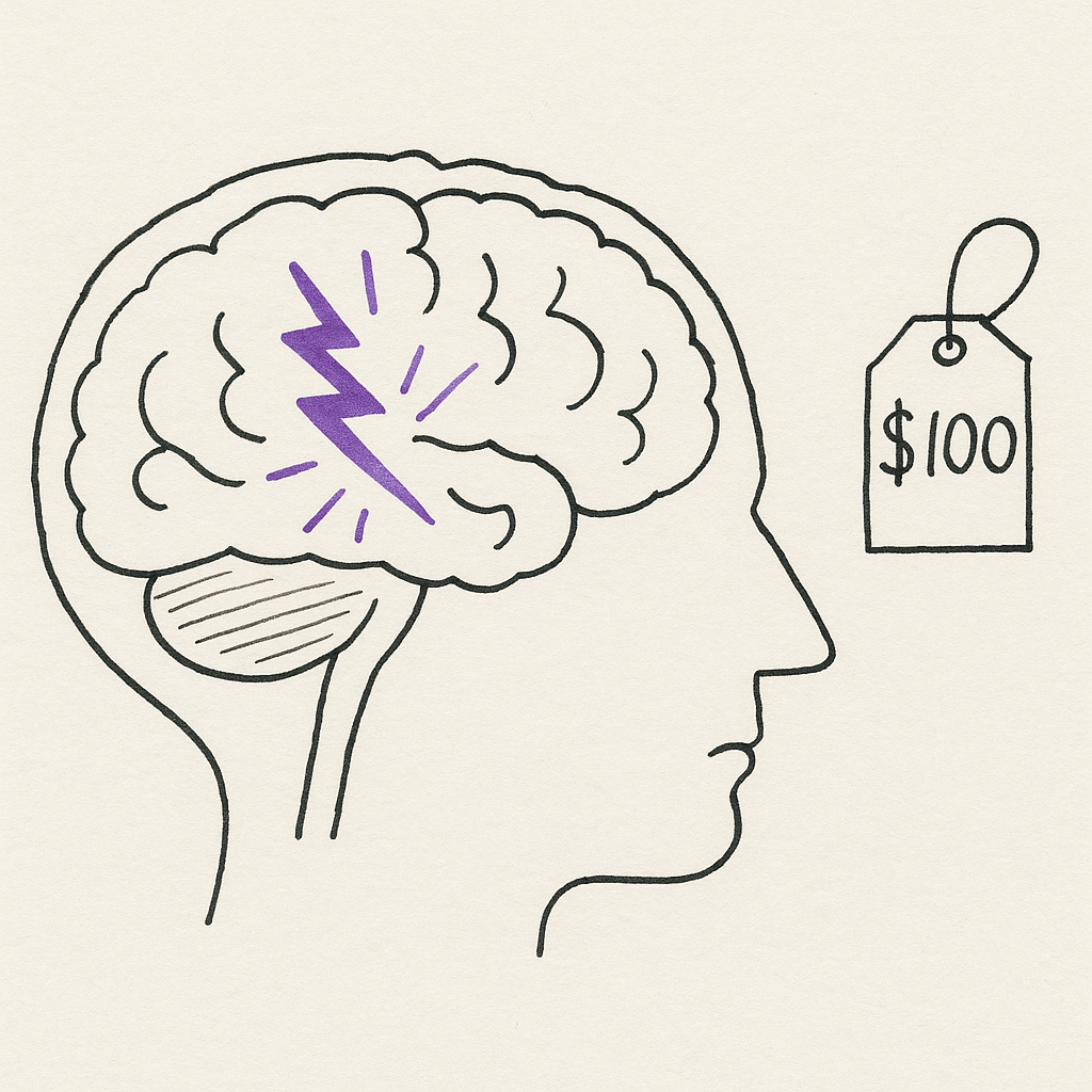 Brain scan showing the N400 response with a price tag overlay
